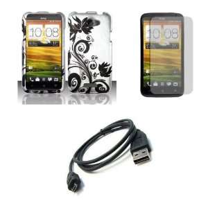 HTC One X (AT&T) Premium Combo Pack   Black Wild Orchid Flower 