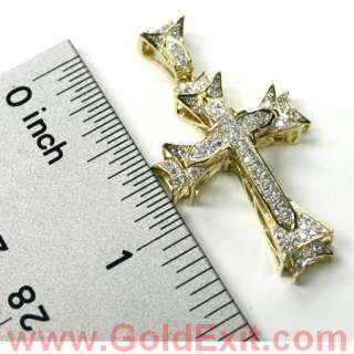 14K Solid Gold Diamond Pendant Charm Cross Hip Earring White Diamond 