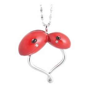   Porcelain Red sprout snake Rhodium plated brass and porcelain necklace