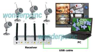4CH USB Network DVR Receiver +4 Wireless CCTV Camera IR  