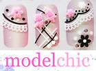 3D Nail Art Stickers Decal Pink Bow Lace Crystal Bling Rhinestone
