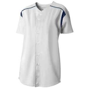   A4 Womens Full Button S/S Knit Softball Jerseys WHITE/NAVY (WHN) XS