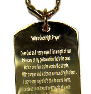 POLICE OFFICERS WIFE PRAYER ENGRAVED GOLD DOG TAG+NAME  