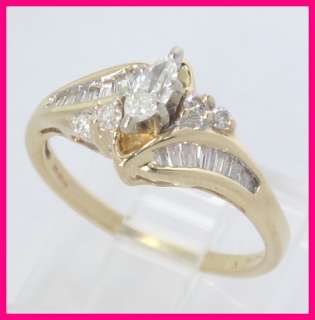 14k Marquise Round & Baguette Diamond Wedding Ring .51c  