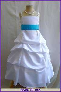 NEW SPU CHRISTMAS WINTER WHITE TURQUOISE RECITAL FLOWER GIRL PAGEANT 