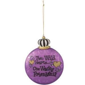  Pack of 4 Purple Two Wild Hearts Glass Christmas Disc 