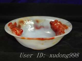 Chinese Agate Rare Bowl With Two Visual Goldfishes  