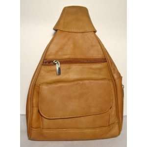 Genuine Sling Bag Brown Leather Back Pack Triangle P5W 