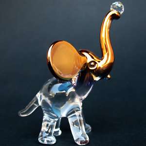 Elephant Circus Figurine Pink Gold Glass and Crystal  