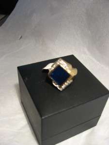 18kt HGE Mens Simulated Blue Opel & Diamond Ring,Size 7  