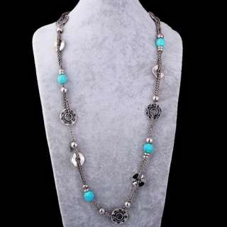 HOWLITE TURQUOSE BEAD LONG STRAND 90CM SWEATER NECKLACE  