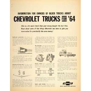  1964 Ad Chevrolet Trucks Chevy GM V 8 Engine El Camino 