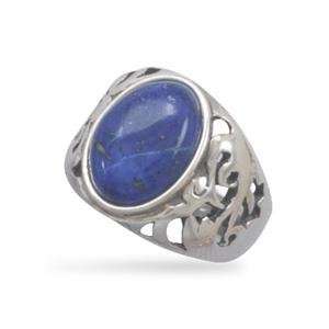   Blue Lapis Cut Out Leaf Design Sterling Silver Band Ring, 6 Jewelry