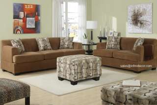 Tan Velvet Fabric Couch Sofa and Loveseat Set F7440 F7441  