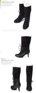 Womens New Trend Stylish Black Winter Snow Warm Heel Boots Shoes 