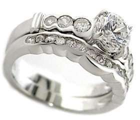 7mm Clear Stone Wedding Band Engagement White Ring Set  