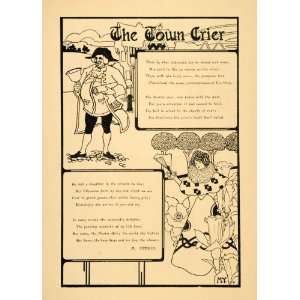  1898 Lithograph England Town Crier Bell Poem Art Nouveau 