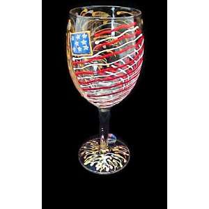   Flag Design   Hand Painted   Wine Glass   8 oz..: Everything Else