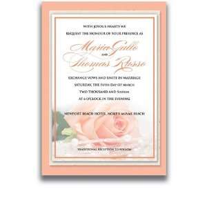  35 Rectangular Wedding Invitations   Peach Rose n Pearls 