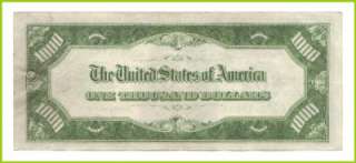 1000 Dollar Bill Note FRN Federal Reserve Note 1934 Choice Very Fine 