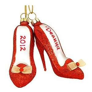  Personalized Red Glitter High Heels Glass Ornament: Home 