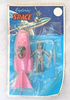 Vintage Exploring Space Pink Rocket & Space Men with Package  