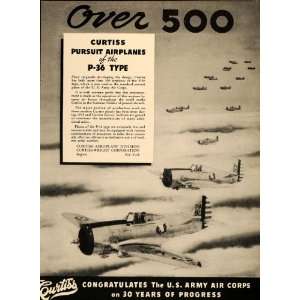   Ad Curtiss Airplanes P 36 Aircraft Army Air Corps   Original Print Ad