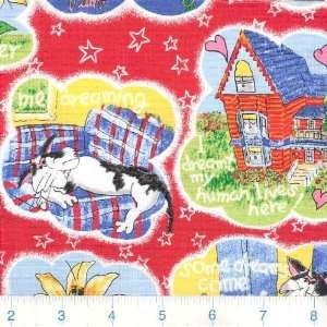  45 Wide Catberry Tails Cat Dreams Red Fabric By The Yard 