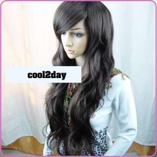 lady curly dark brown hair sexy fashion long Wave wig cosplay full wig 