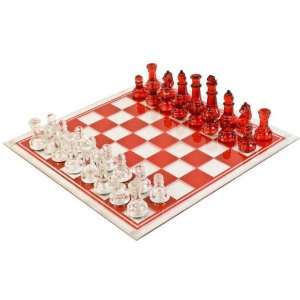  Red Glass Chess Set Pieces and Board: Toys & Games