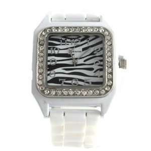  White Band and Square Zebra Face Ceramic Look Silicone Fashion Watch 
