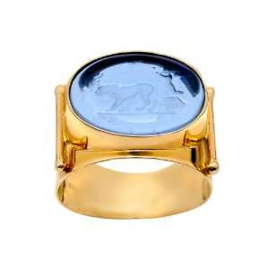   14k Yellow Gold Blue Venetian Glass Band Ring, Size 8 Jewelry