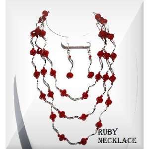  Swarovski Inspired Ruby Necklace 3 Strand WS0888DRED 