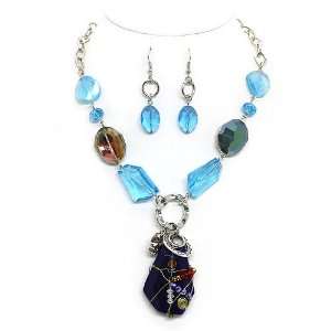   Blue and Turquosie Beads; Matching Earrings Included; Lobster Clasp