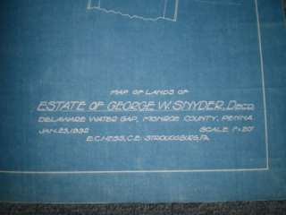 1932 ESTATE GEORGE W SNYDER DELAWARE WATER GAP PA. MAP  