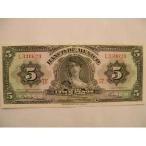  1961 Cinco Pesos Banco De Mexico Paper Money. Everything 