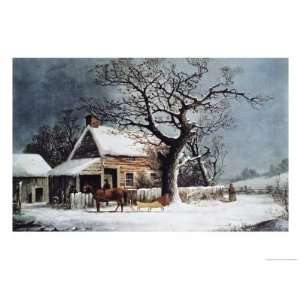  Country Cabin in an American Winter Scene Giclee Poster 