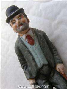 Porcelain Figurine Man Brief Case & Stick Ornament  