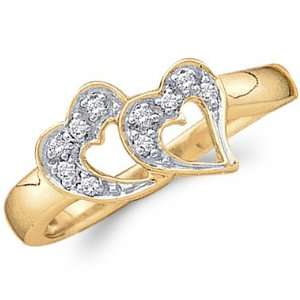  Hearts Diamond Ring 10k Yellow Gold Band Ladies Gift (0.07 