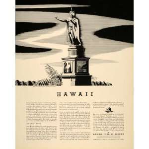  1934 Ad Hawaii Tourist Bureau Kamehameha Great Statue 