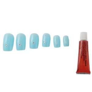  12 Pcs Sky Blue Artificial Fingernails False Nails Tips: Beauty