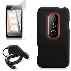  HTC EVO 3D BLACK SILICONE CASE, RAPID CAR CHARGER, LCD 