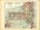 1893 large colored Columbian Atlas original state map New York   Long 