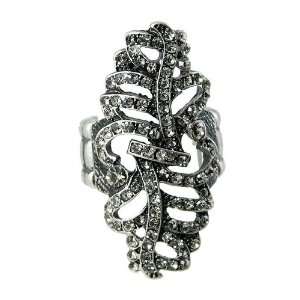   Black Vintage Style White Crystal Stretch Band Finger Ring: Jewelry
