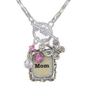 Gift For Mom Pendant Necklace With Stones and Butterfly on Diamond Cut 