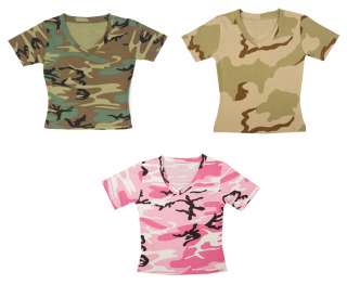 Womens Army V Neck Camouflage Tee Military Camo TShirt  