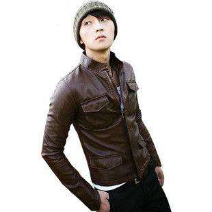 Men Slim Fit Sexy Style PU Leather Jacket Coat 2 Colors  