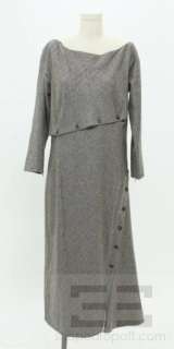Alexander McQueen Brown Herringbone Shimmer Wool Button Dress Sz 48 