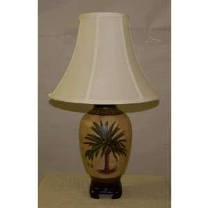   Table lamp ceramic base linen shade cream palm tree