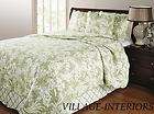 sage green asian toile bamboo print 4p queen cotton quilt
